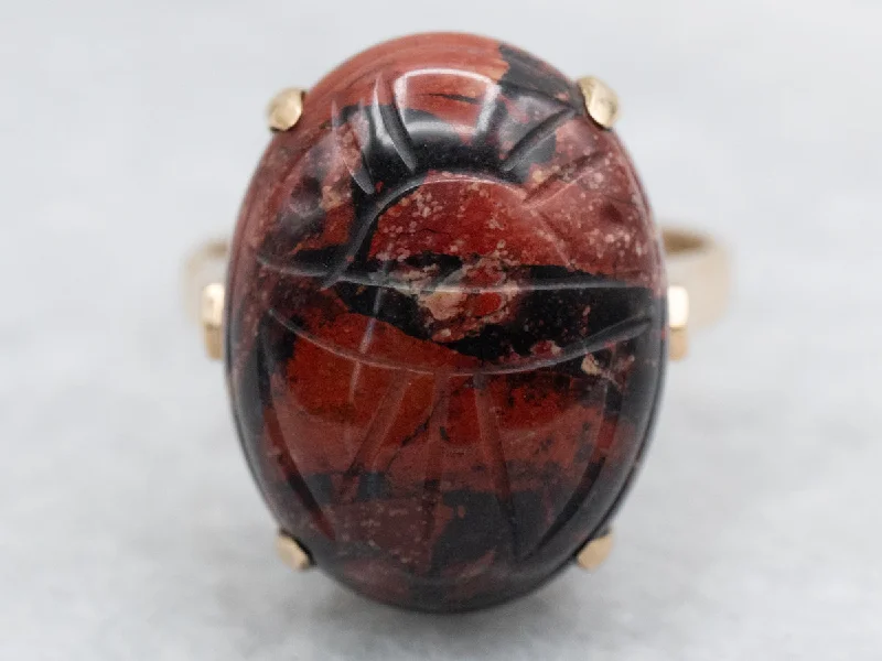 Emerald cut rings for women -Vintage Carved Jasper Scarab Beetle Ring