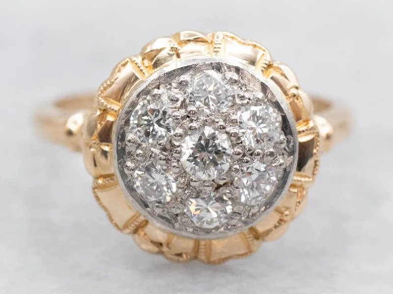 Vintage-inspired rings for women -Two Tone Diamond Cluster Ring