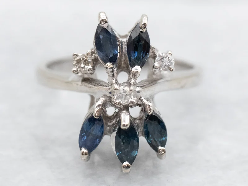 Cocktail rings for women -White Gold Diamond and Sapphire Ring