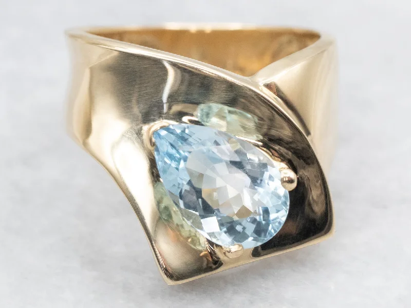 Classic rings for women -Modernist Aquamarine Gold Statement Ring