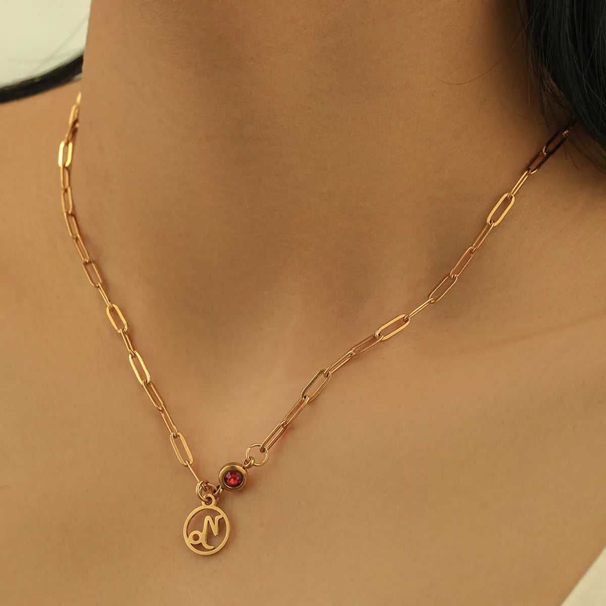 Gold chain necklaces for women -Lady Constellation Stainless Steel Titanium Steel Plating Inlay Birthstone Pendant Necklace