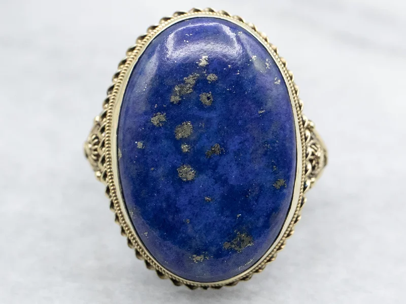 Diamond rings for women -Vintage Gold Filigree Lapis Cocktail Ring