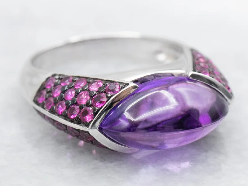 Gold rings for women -White Gold Amethyst Statement Ring with Pink Sapphire Accents