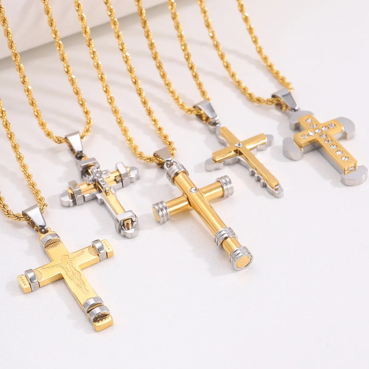 Bold gold necklaces for women -Retro Streetwear Cross Titanium Steel Plating Men'S Pendant Necklace