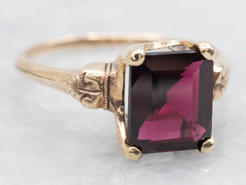 Rose gold engagement rings for women -Antique Rhodolite Garnet Solitaire Ring