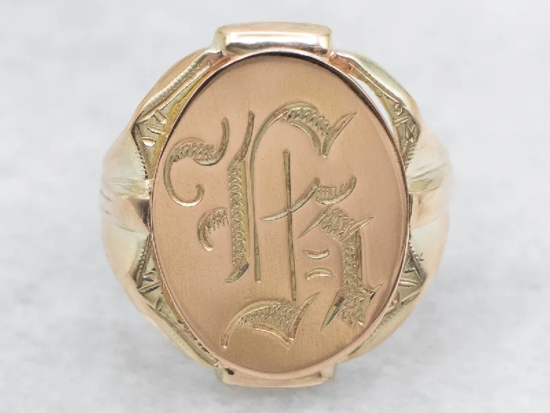 Sterling silver rings for women -Old English Engraved Letter "H" Gold Signet Ring