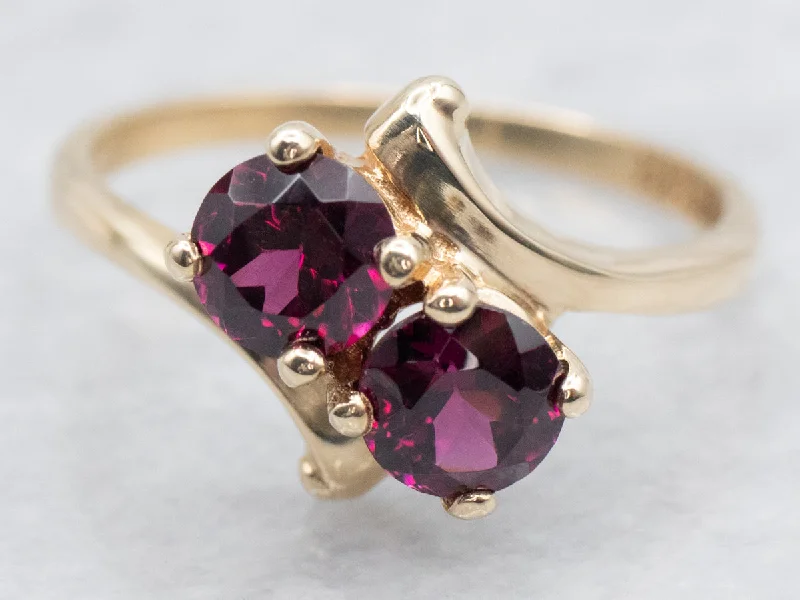 Simple silver rings for women -Vintage Rhodolite Garnet Bypass Ring