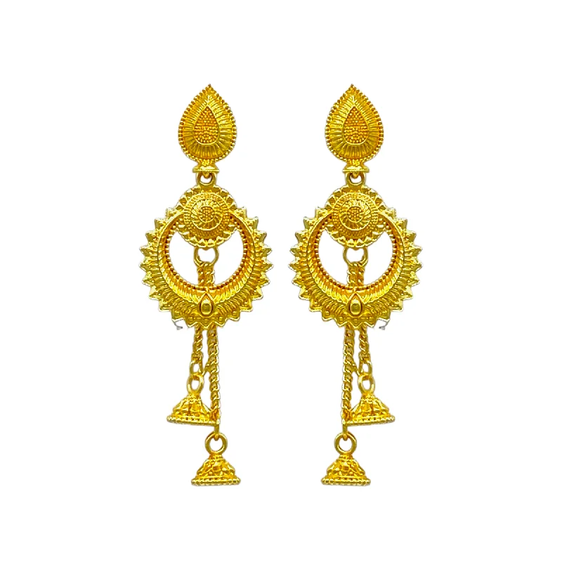 Dangle earrings for women -Gold Chandbali Earrings with Stylish Dangling chain with Zumkha