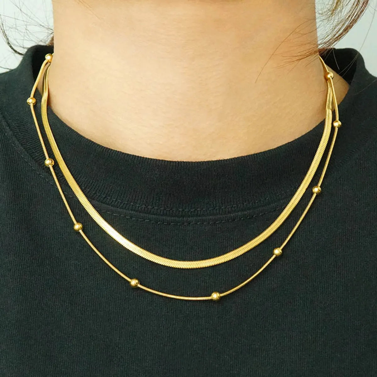 Minimalist necklaces for women -Hip-Hop Simple Style Solid Color Stainless Steel Layered Plating 18K Gold Plated Women'S Layered Necklaces