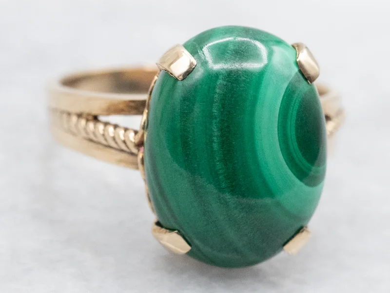 Halo engagement rings for women -Vintage Oval Malachite Cabochon Ring