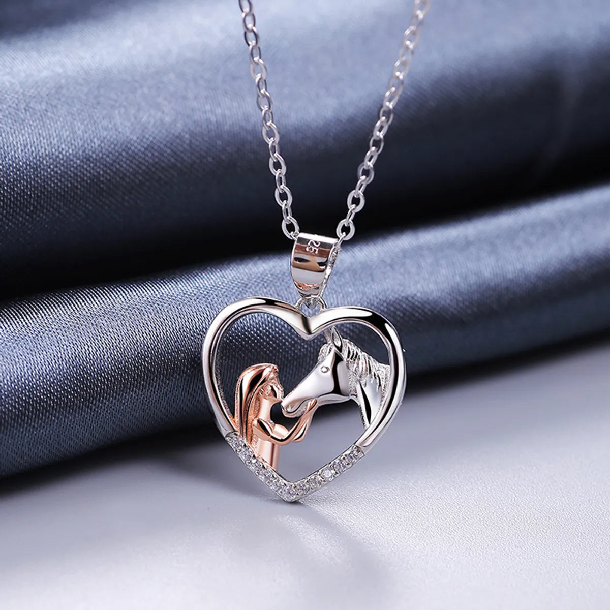 Colored gemstone necklaces for women -Lady Heart Shape Sterling Silver Plating Inlay Zircon White Gold Plated Pendant Necklace