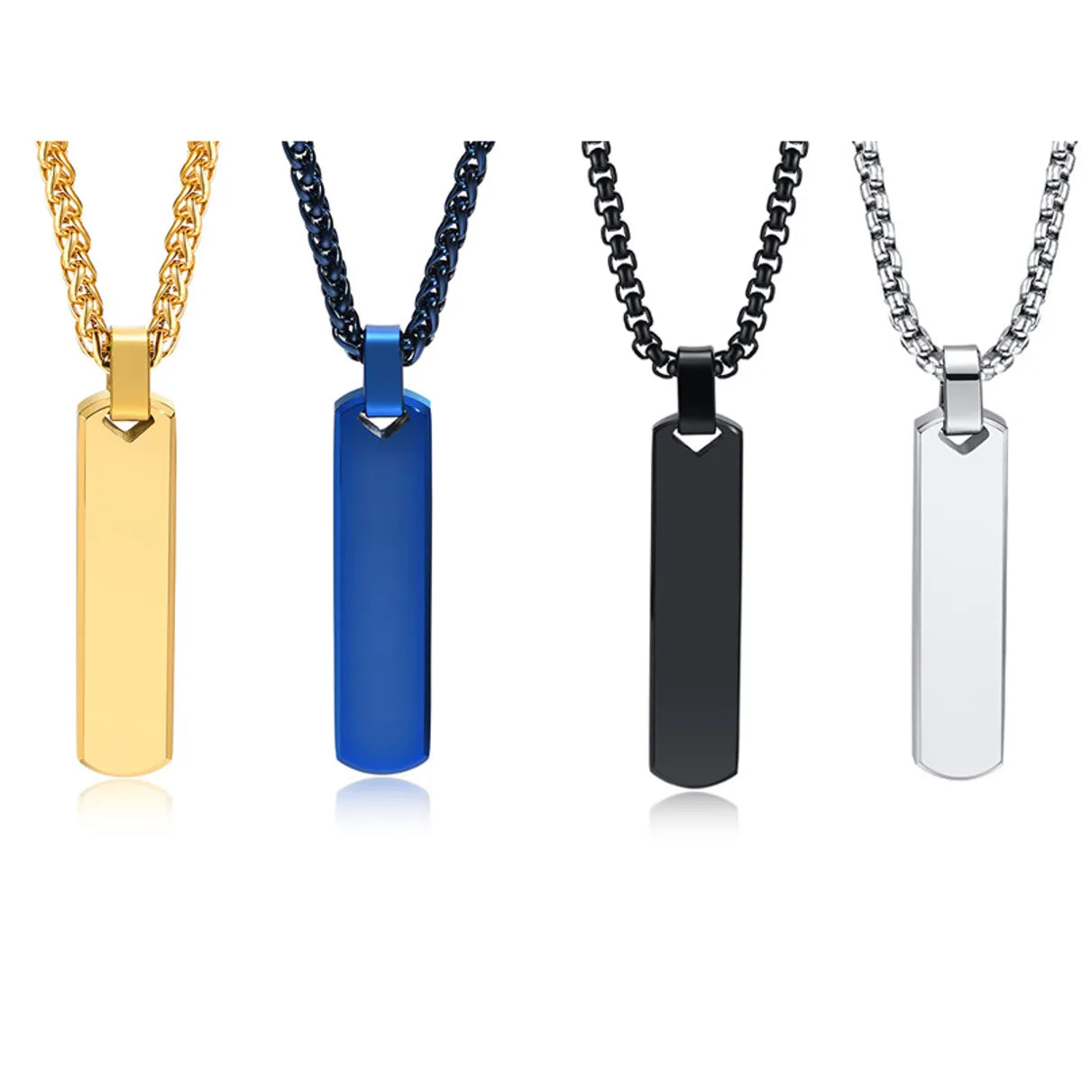 Classic chain necklaces for women -Hip-Hop Rectangle Stainless Steel Men'S Pendant Necklace