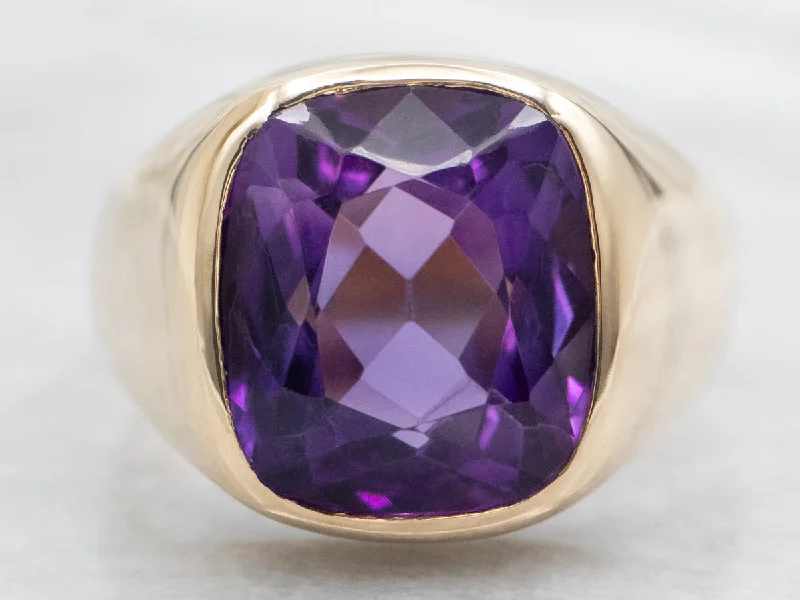 Bold gemstone rings for women -Vintage Cushion Cut Bezel Set Amethyst Solitaire Ring