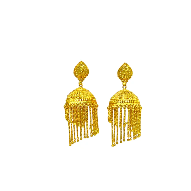 Custom gemstone earrings for women -Gold Chain Tassel Zumkha Earrings