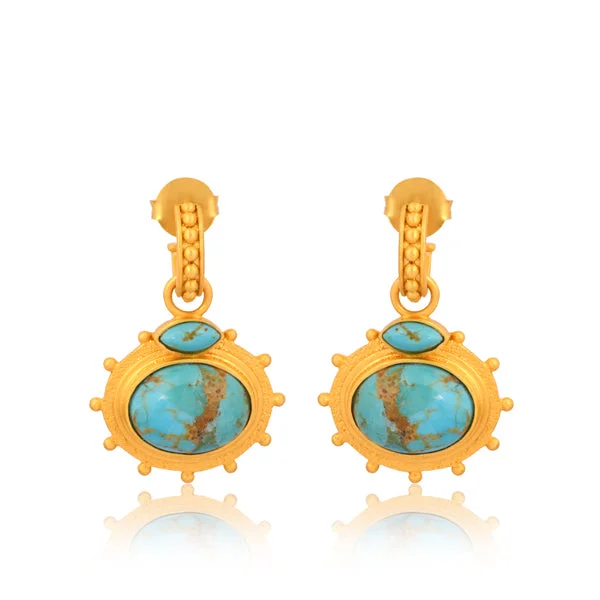 Trendy gold earrings for women -Athena Drop Earrings - Turquoise