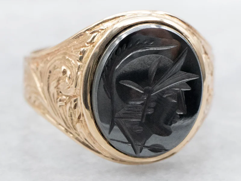 Custom-designed rings for women -Ornate Gold Hematite Intaglio Ring