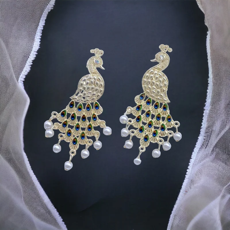 Beaded earrings for women -Peacock with Feather Design  White Gold Earrings