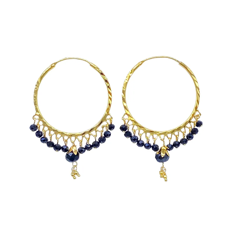 Vintage-inspired earrings for women -Gold Hoops Earrings with Black Crystal