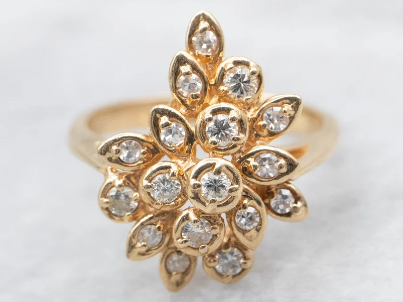 Statement rings for women -Yellow Gold Floral Diamond Cluster Ring