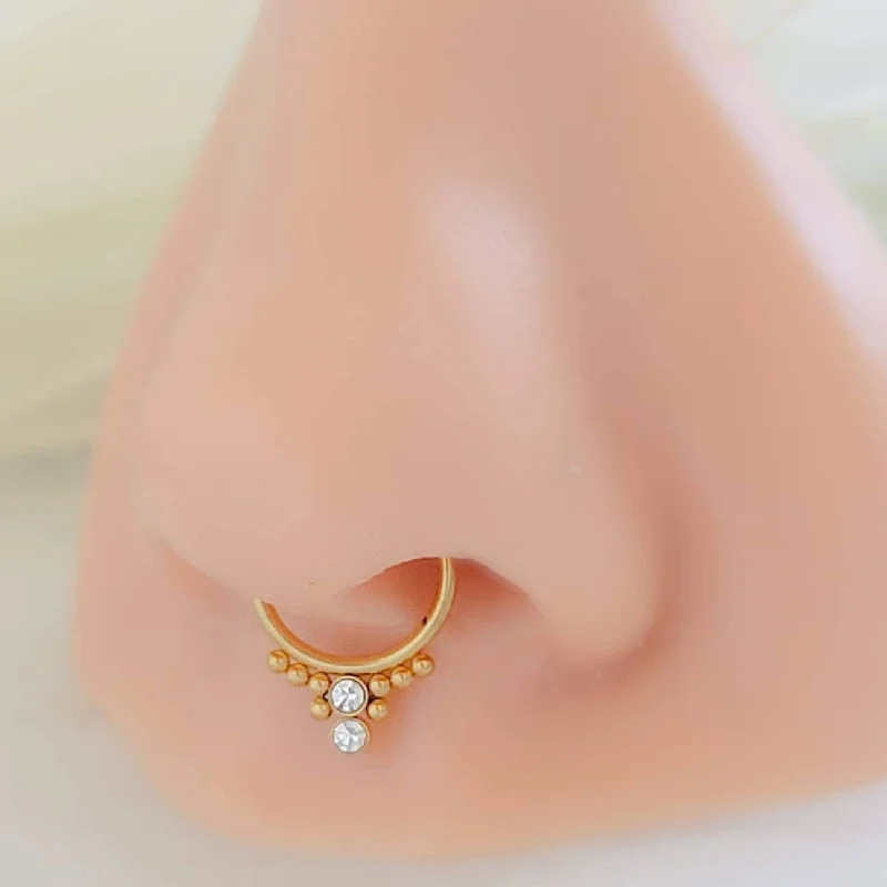 Boho rings for women -Bendable Septum Ring with Sparkling CZ Accent