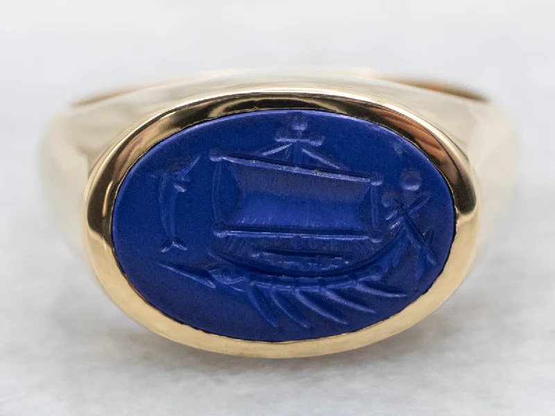 Colorful rings for women -East to West Oval Lapis Intaglio Ring