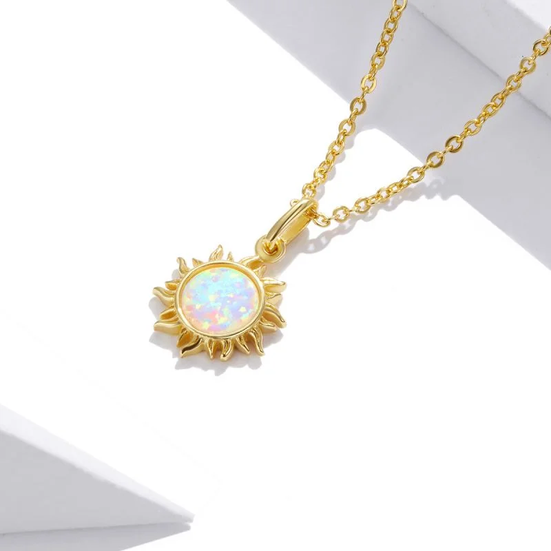 Adjustable gemstone necklaces for women -Casual Sun Moon Sterling Silver White Gold Plated Turquoise Zircon Necklace In Bulk