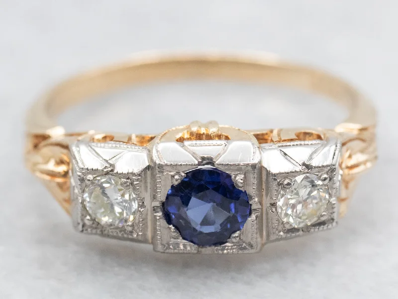 Simple rings for women -1940's Sapphire and Diamond Three Stone Ring