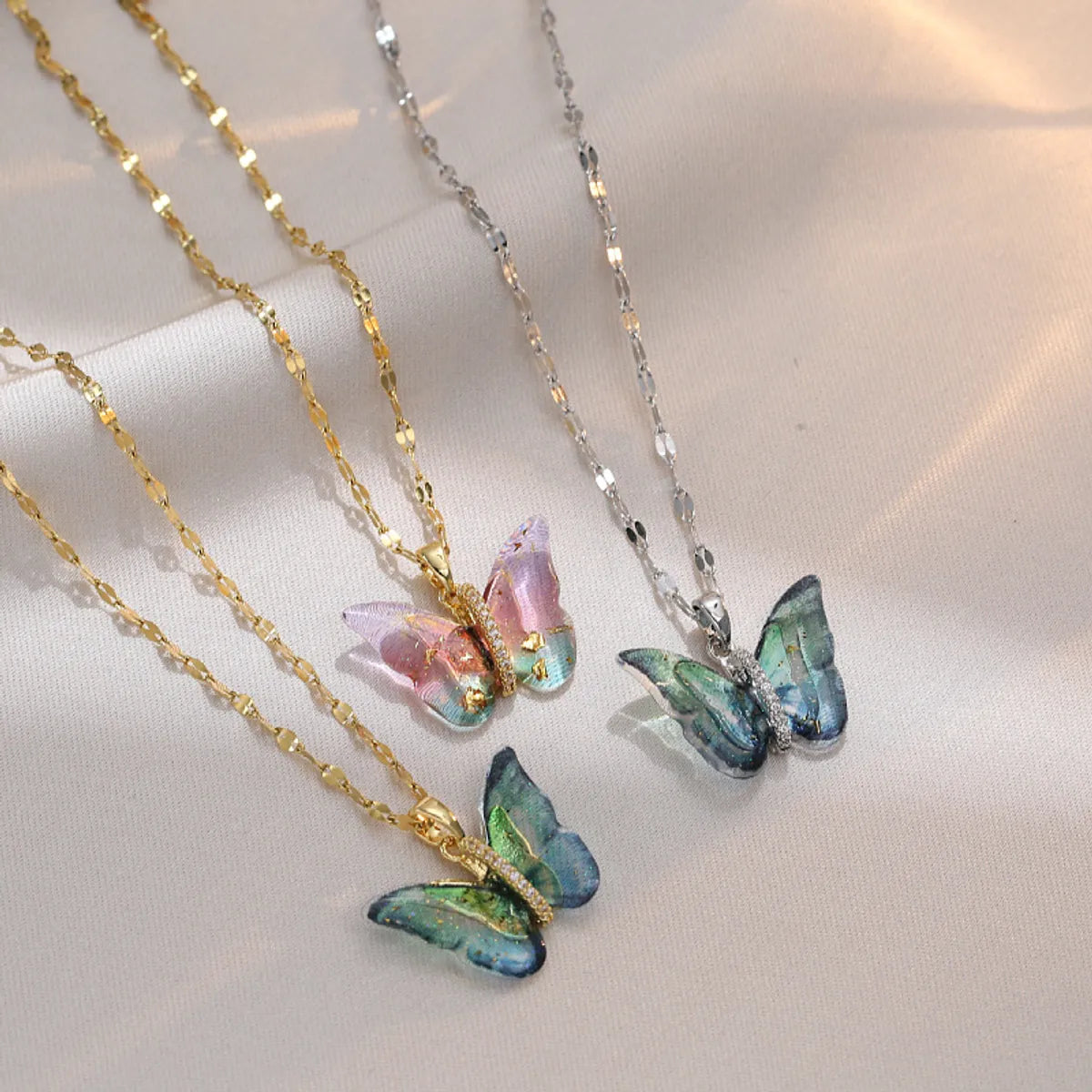 Simple gold necklaces for women -Simple Style Butterfly Titanium Steel Patchwork Pendant Necklace