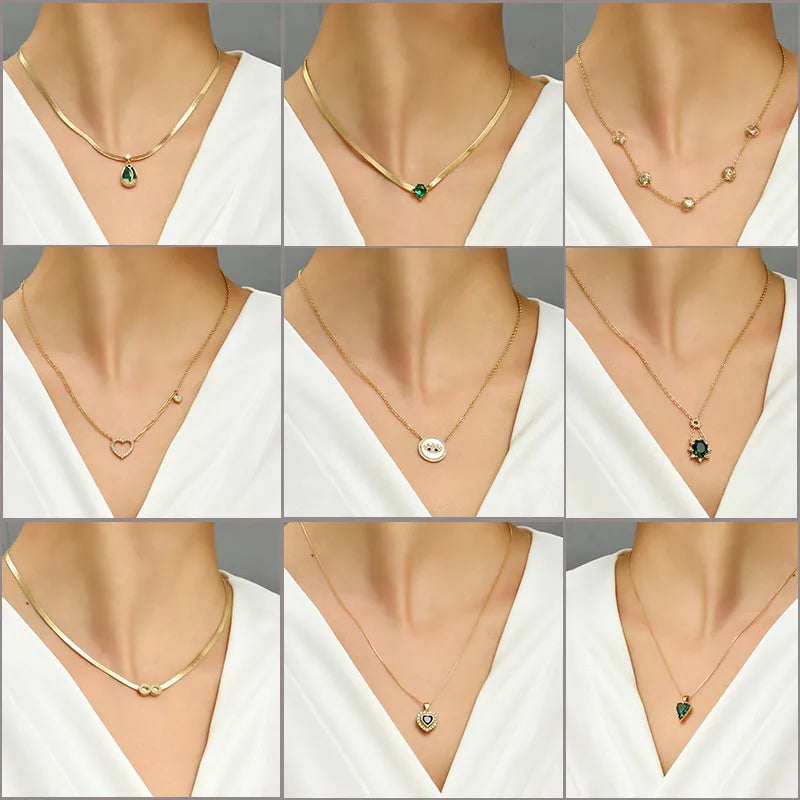 Infinity necklaces for women -Fashion Round Water Droplets Copper Necklace Inlay Zircon Copper Necklaces 1 Piece