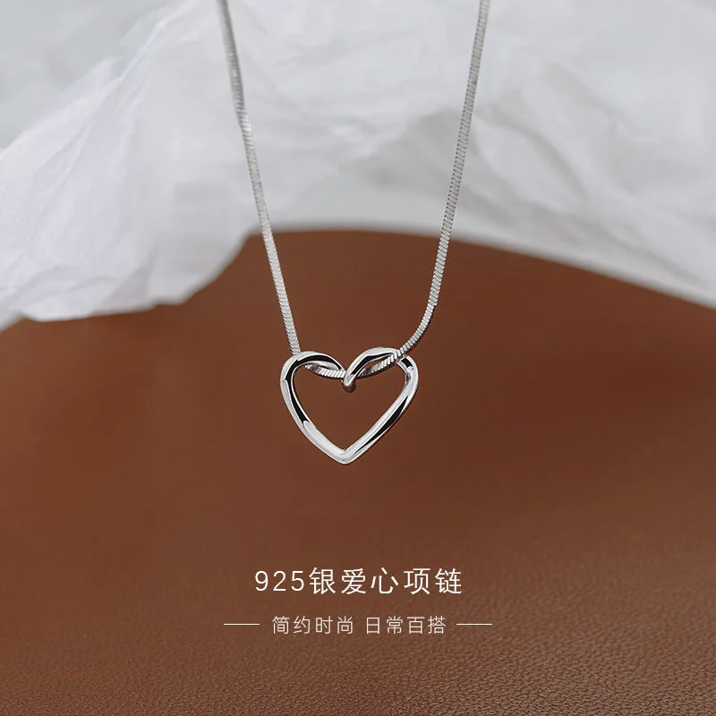 Hollow Heart Necklace White Gold Color