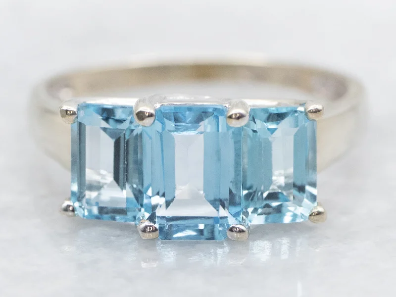 Gemstone engagement rings for women -Three Stone Blue Topaz Ring