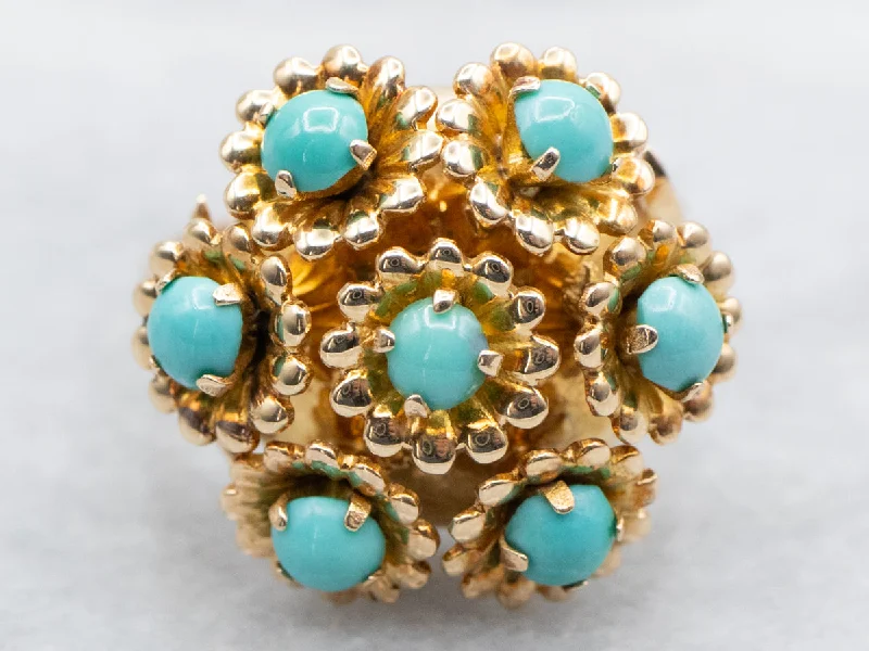 Silver band rings for women -Turquoise Cluster Ring