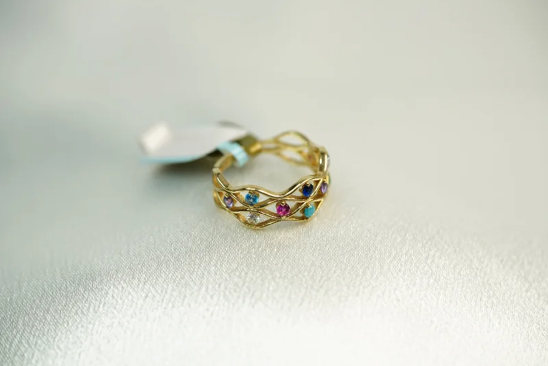 Silver band rings for women -14k Colorful Lines Ring