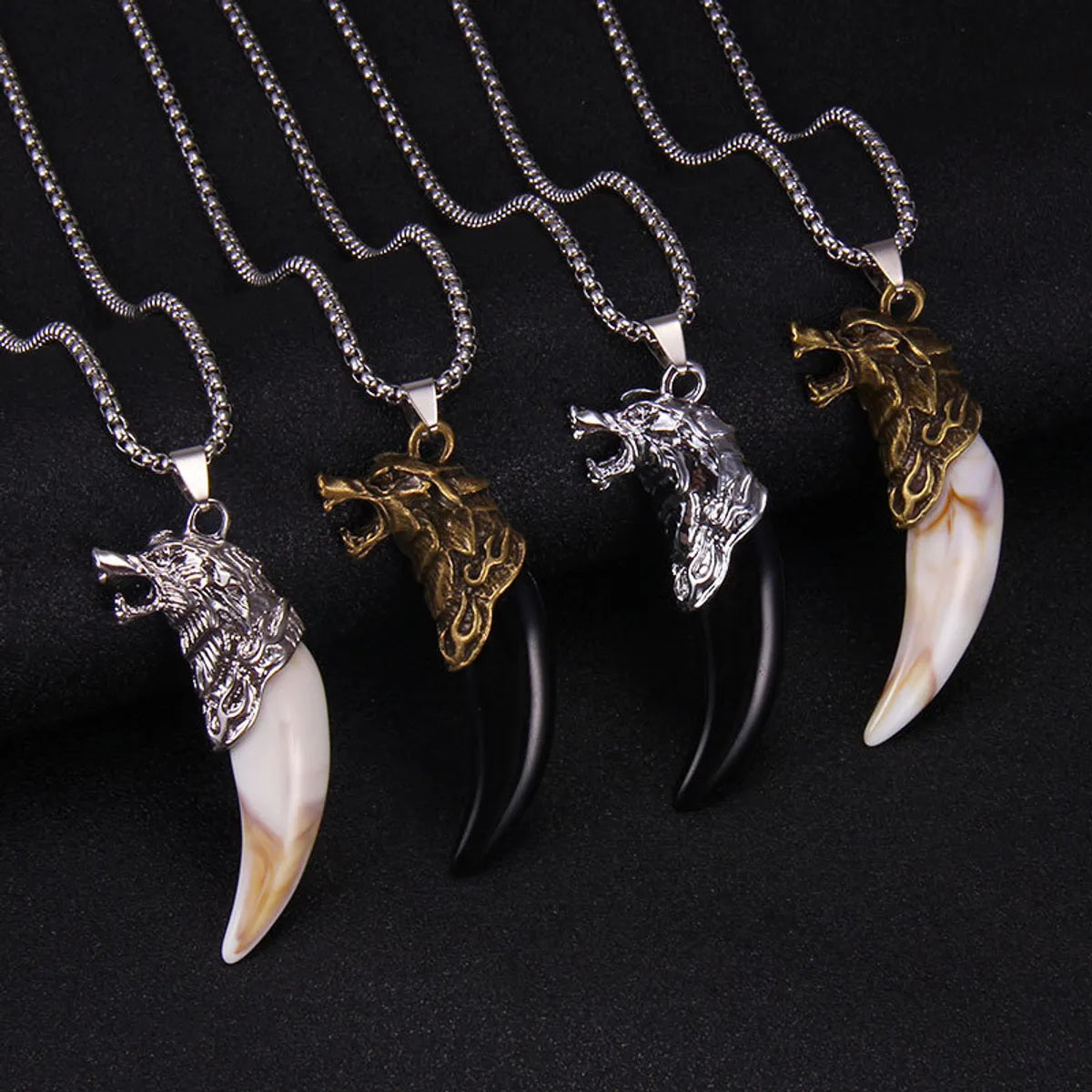 Two-tone necklaces for women -Ethnic Style Wolf Tooth Stainless Steel Alloy Inlay Acrylic Men'S Pendant Necklace