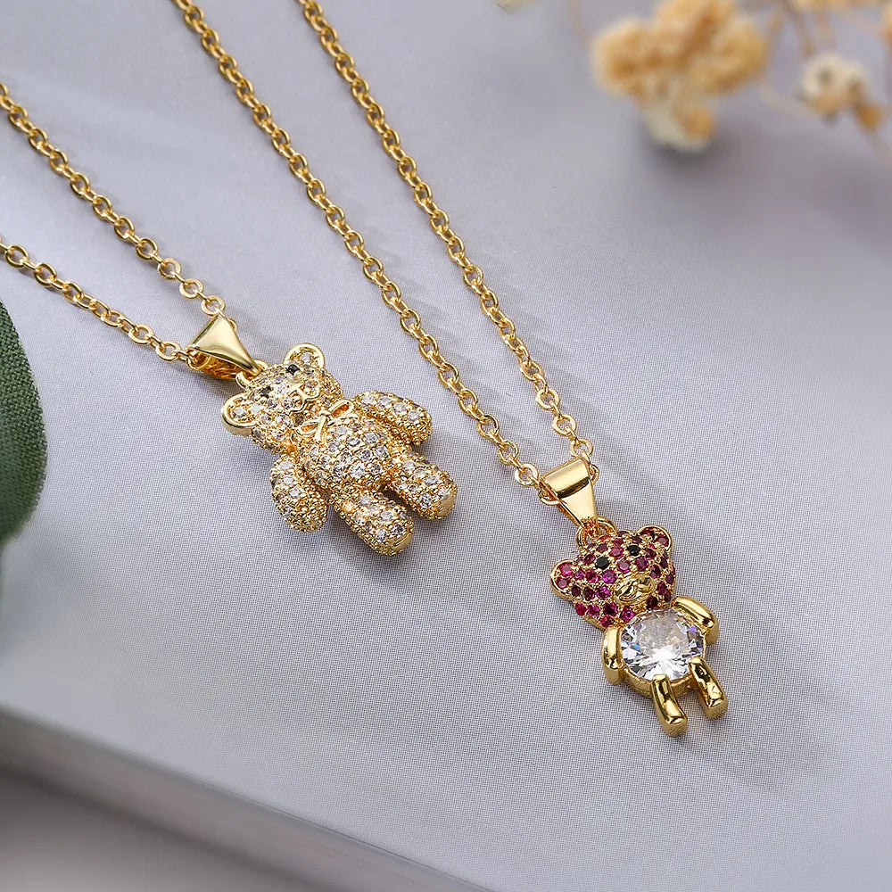 Classic necklaces for women -Simple Style Commute Little Bear Copper Plating Inlay Zircon 18k Gold Plated Pendant Necklace