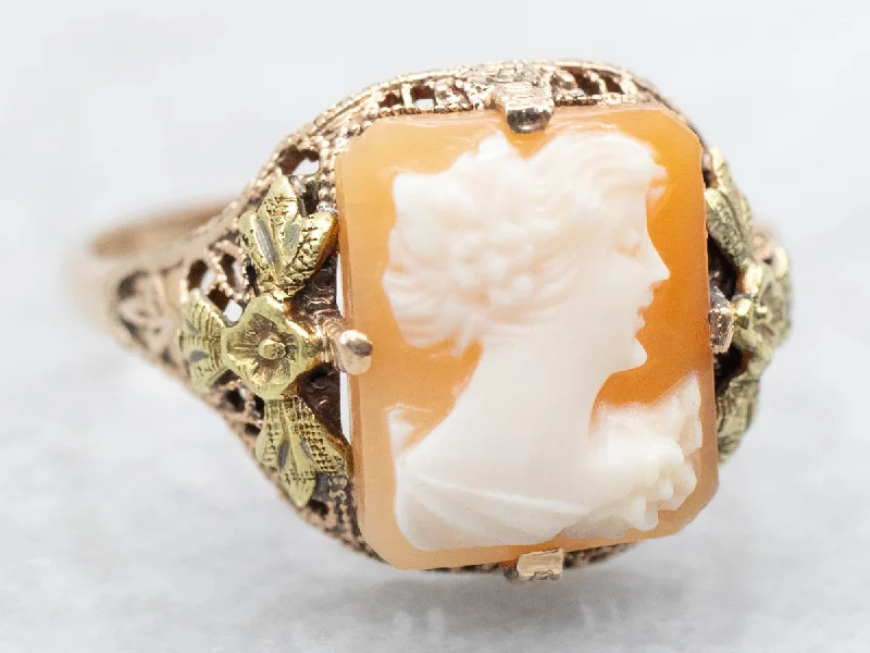 Dainty rings for women -Victorian Revival Cameo Floral Filigree Ring