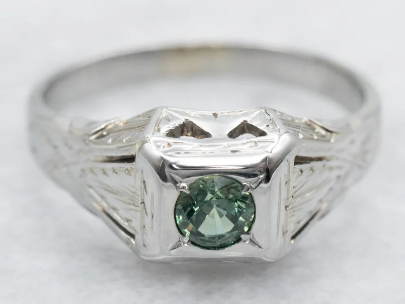 Cocktail rings for women -Retro Green Sapphire Solitaire Ring