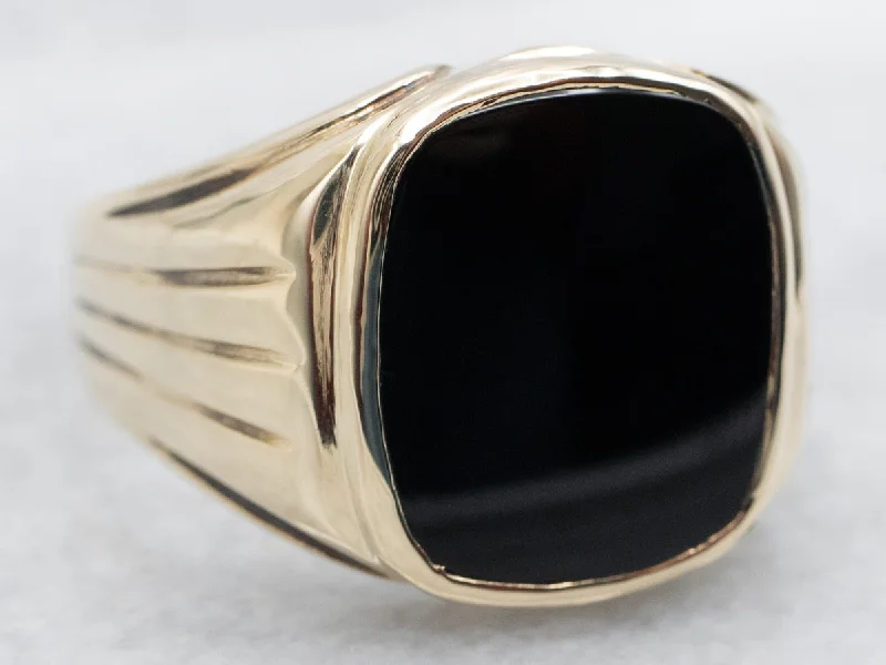 Eternity rings for women -Vintage Men's Black Onyx Statement Ring