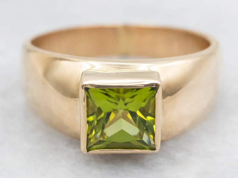 Double band rings for women -Gold Bezel-Set Peridot Solitaire Ring