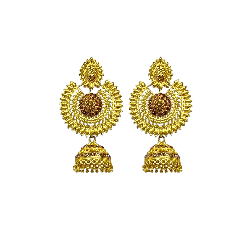 Engagement earrings for women -Gold Chandbali Earrings with studded stone