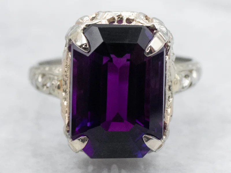 Antique rings for women -Antique Art Deco Amethyst Solitaire Filigree Ring