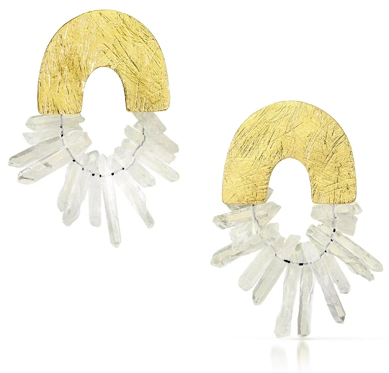 Statement stud earrings for women -Carved Arch Quartz Crystal Earrings