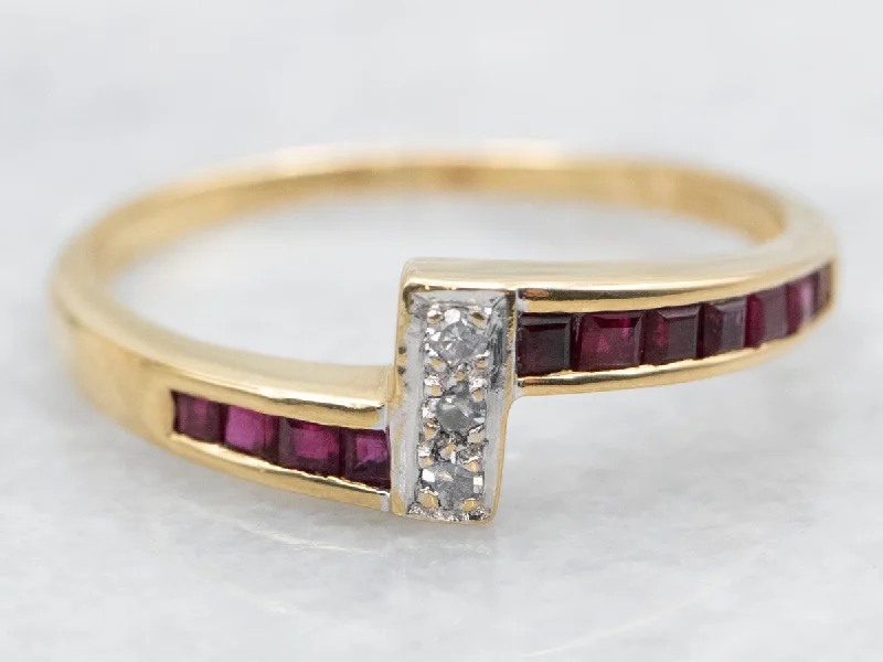 Cocktail rings for women -Diamond and Ruby Bypass Ring