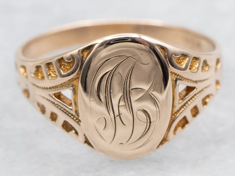 Titanium rings for women -"JB" Engraved Signet Ring