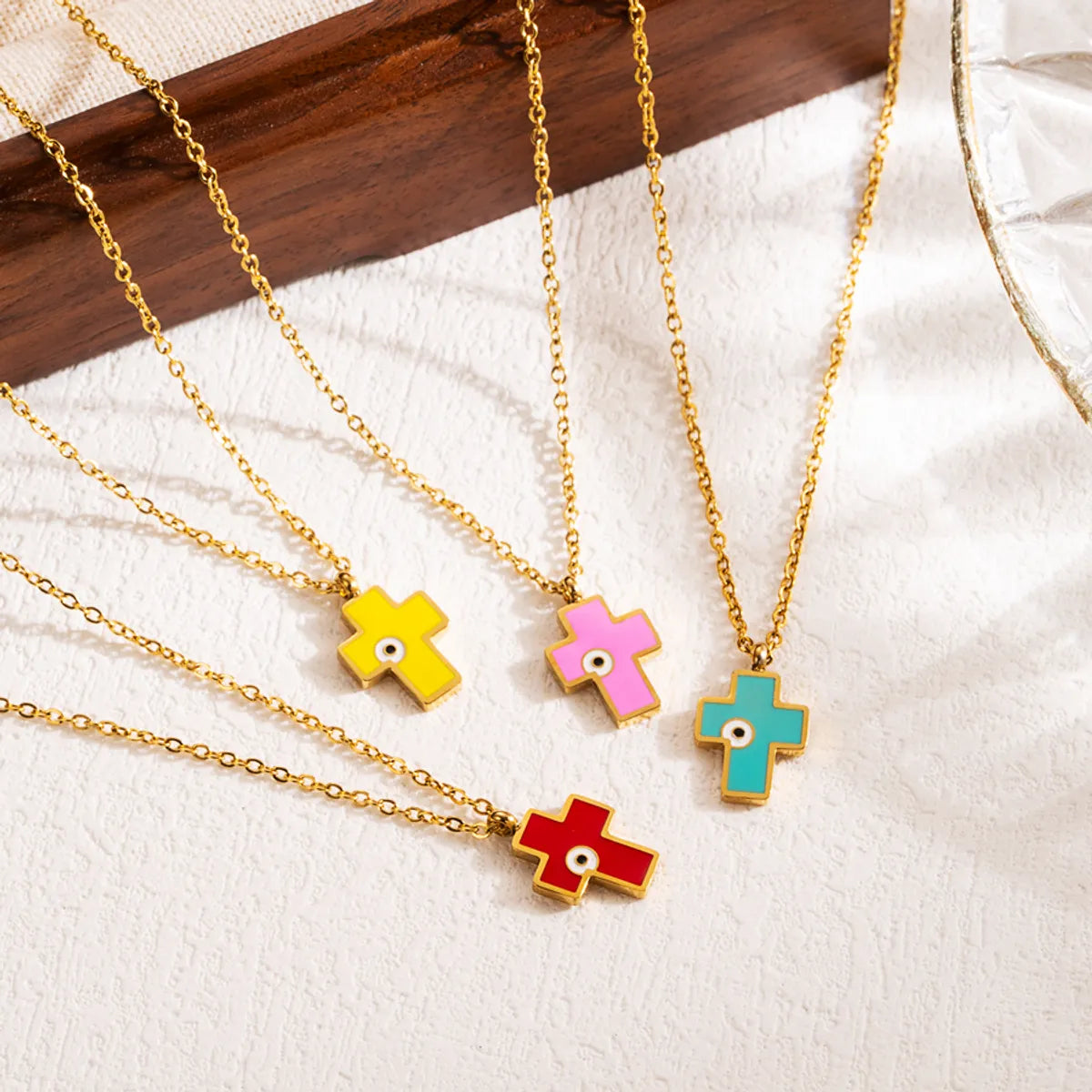 Women's necklaces online shop -Modern Style Cross Eye Stainless Steel Enamel Three-dimensional 18k Gold Plated Pendant Necklace