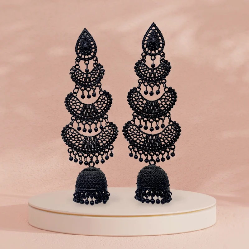 Custom earrings for women -Stylish Triple Layered Oxidised Black Earrings