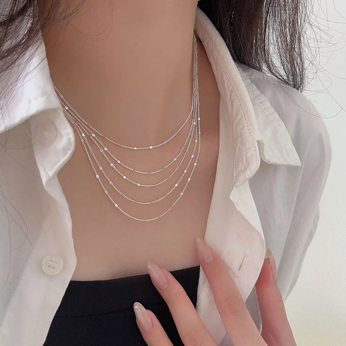 Long necklaces for women -Simple Style Commute Solid Color Sterling Silver Plating Chain Silver Plated Necklace