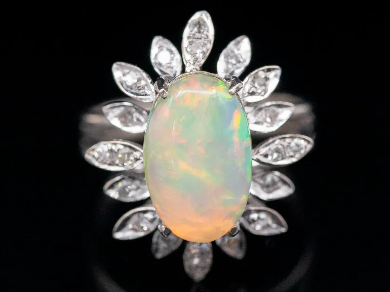 Colorful rings for women -Floral Opal and Diamond Halo Cocktail Ring