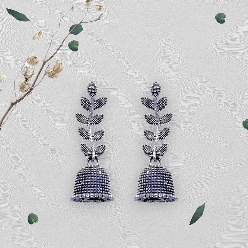 Gold dangle earrings for women -Leaf Head Small Oxidised Zumkhi Earrings