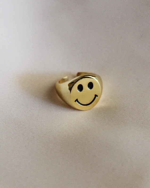 Bold rings for women -Happy Face Signet Ring